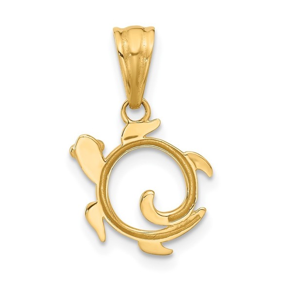 14K Gold with White Rhodium Diamond Cut Swirl Turtle Pendant - Picture 3 of 4
